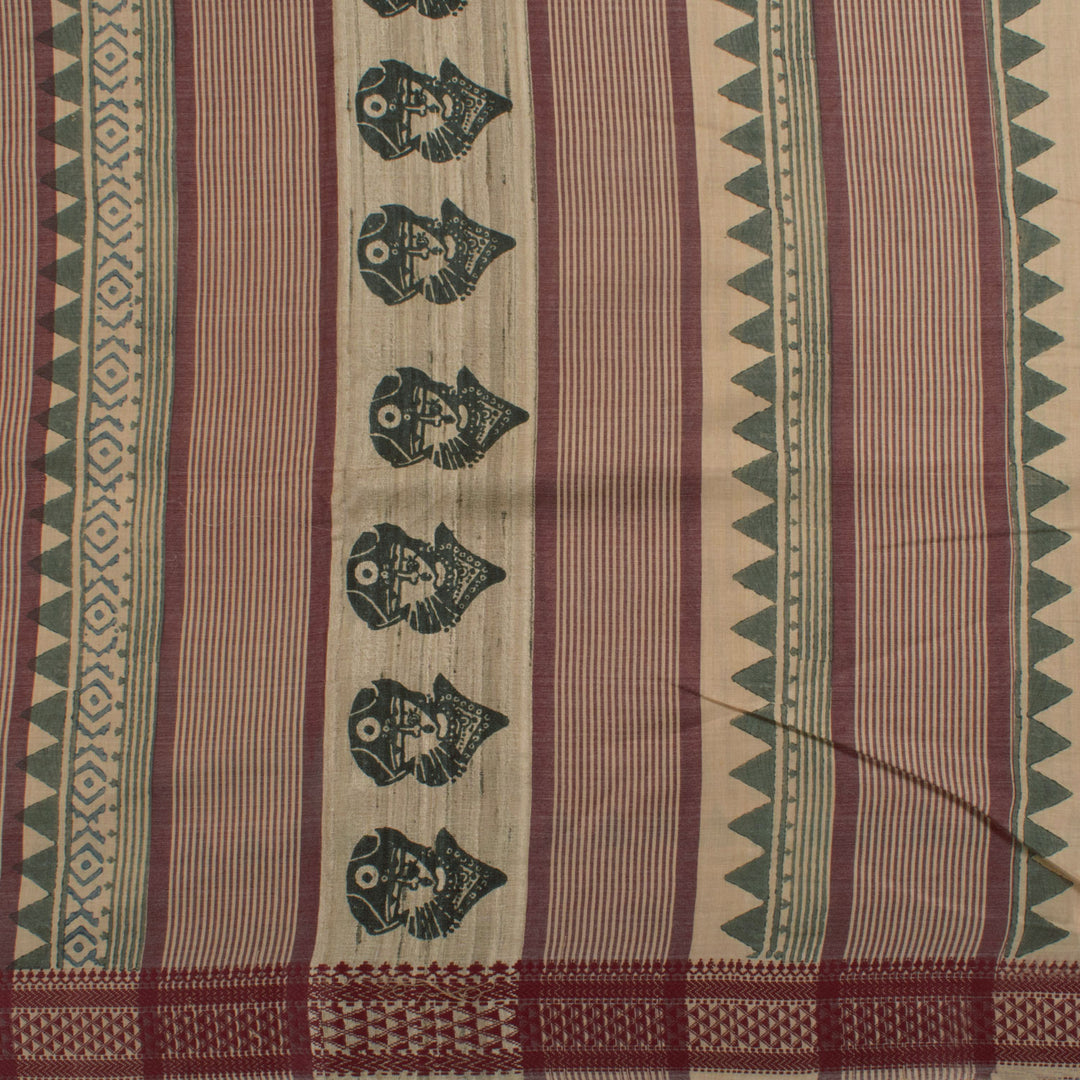 Hand Block Printed Tussar Cotton Saree 10057147
