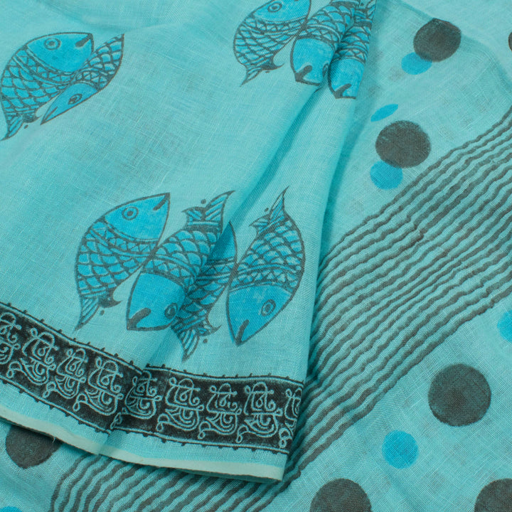 Hand Block Printed Linen Saree 10057156