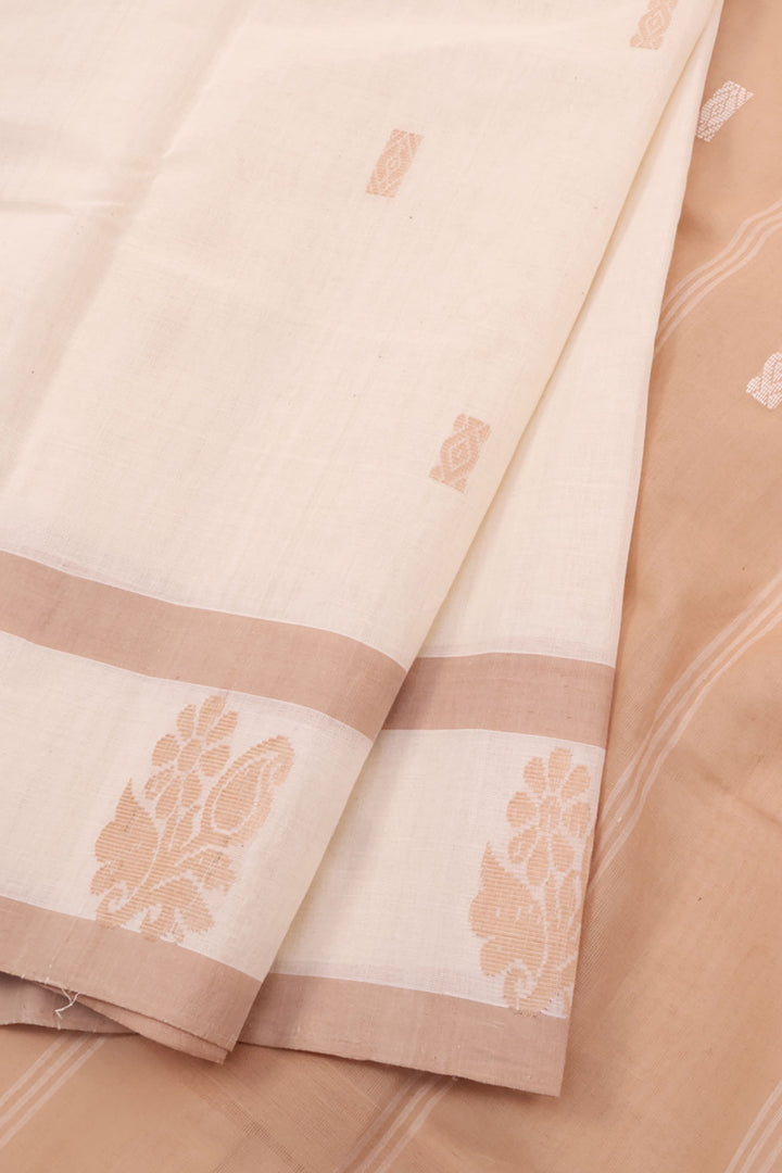 Cream Handwoven Kanchi Cotton Saree 10059650