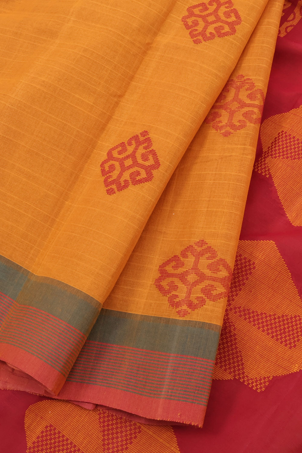 Turmeric Yellow Handwoven Kanchi Cotton Saree 10059654