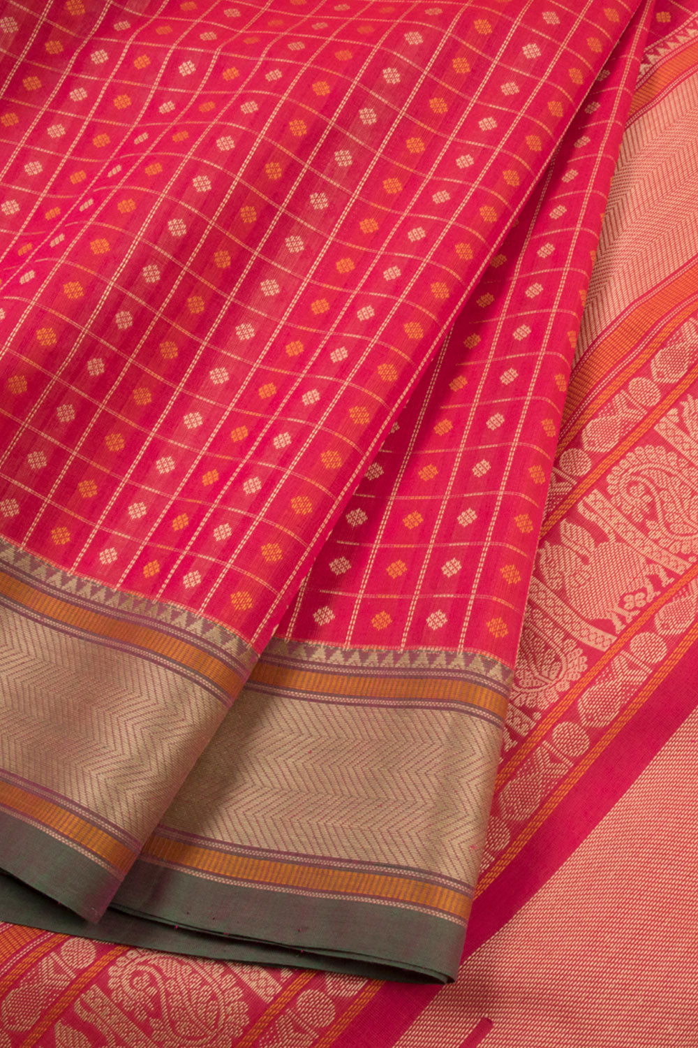 Ruby Pink Handwoven Kanchi Cotton Saree  10059974