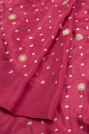 Berry Red Handcrafted Bandhani Mulberry Silk Saree 10059050