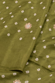 Olive Green Handcrafted Bandhani Mulberry Silk Saree 10059051