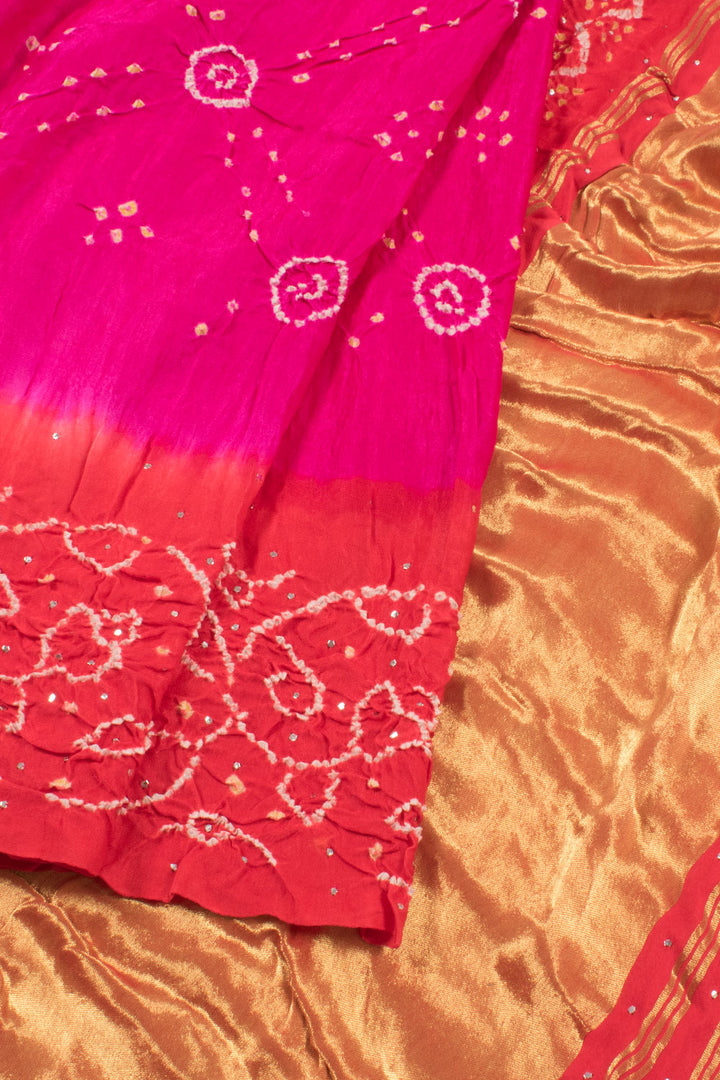 Pink Handcrafted Bandhani Gajji Silk Saree 10059602