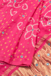 Hot Pink Handcrafted Bandhani Gajji Silk Saree 10059603