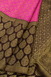 Hot Pink Pure Zari Korvai Kanjivaram Silk Saree 10058734