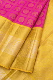 Rani Pink Pure Zari Bridal Korvai Kanjivaram Silk Saree 10058740