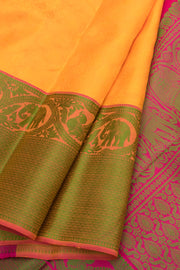 Saffron Yellow Threadwork Kanjivaram Silk Saree 10059197