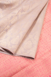 Pinkish Beige Pure Zari Borderless Jacquard Kanjivaram Silk Saree 10060098