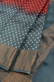 Crimson Hand Block Printed Tussar Silk Saree 10059325