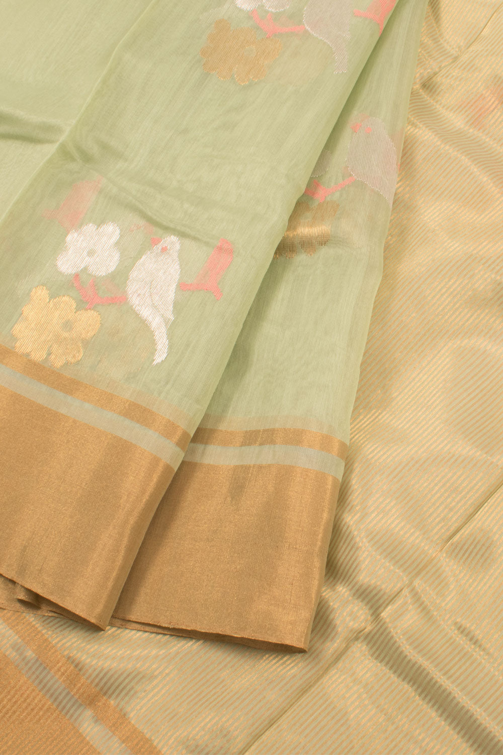 Pastel Green Handloom Chanderi Silk Cotton Saree 10059680