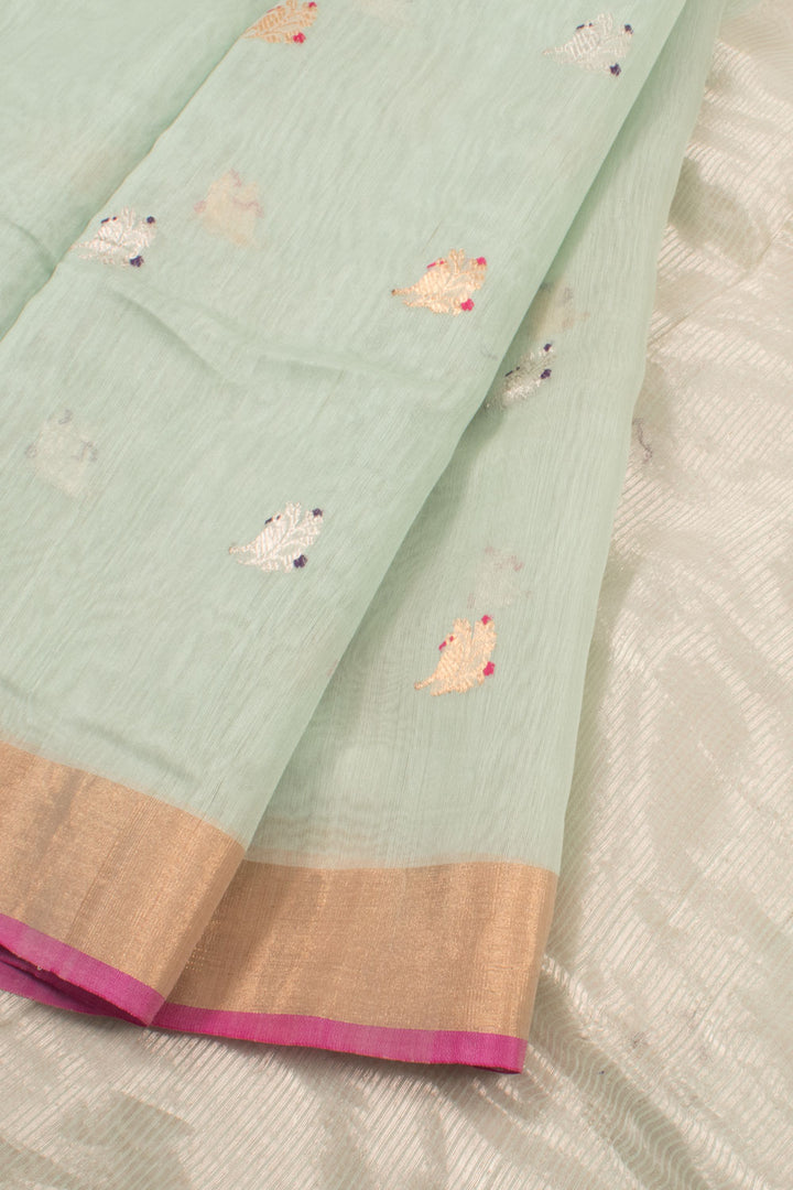 Pastel Aqual Green Handloom Chanderi Silk Cotton Saree 10059683