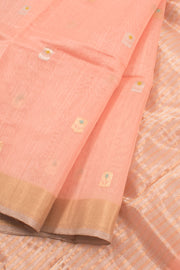 Pastel Peach Handloom Chanderi Silk Cotton Saree 10059684