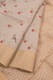 Light Taupe Handloom Chanderi Silk Cotton Saree 10059687