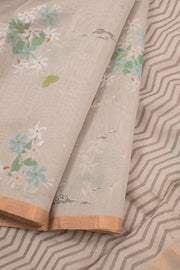 Light Taupe Printed Chanderi Silk Cotton Saree 10059688