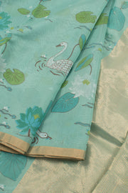 Aqua Green Printed Chanderi Silk Cotton Saree 10059690