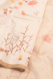 Pastel White Handloom Chanderi Silk Cotton Saree 10059692