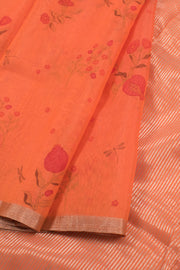 Safety Orange Printed Chanderi Silk Cotton Saree 10059686