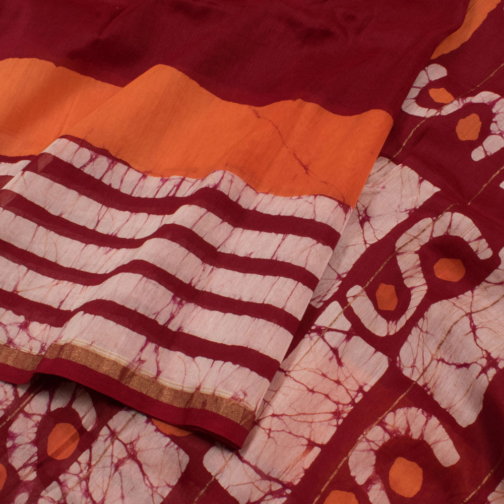 Dabu Printed Chanderi Silk Cotton Saree with Stripes Border