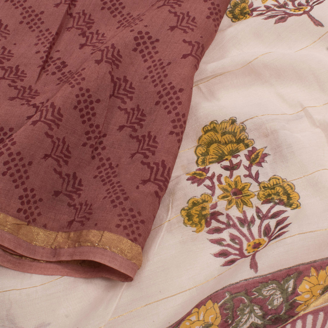 Hand Block Printed Chanderi Silk Cotton Saree with Floral Design and Zari Border