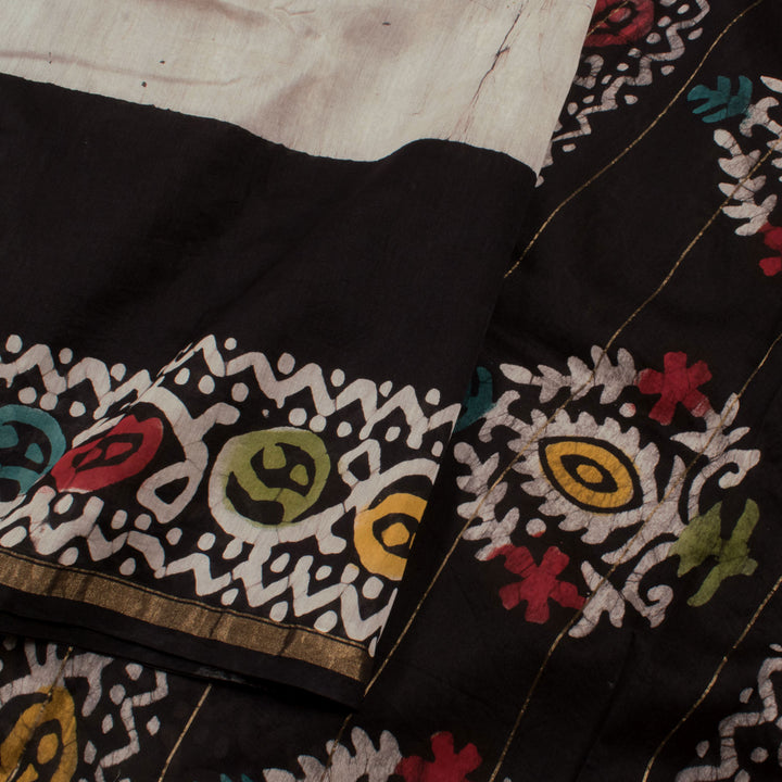 Dabu Printed Chanderi Silk Cotton Saree with Floral Border 