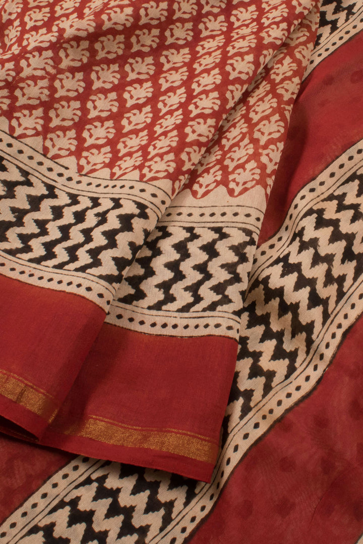 Hand Block Printed Chanderi Silk Cotton Saree 10058160