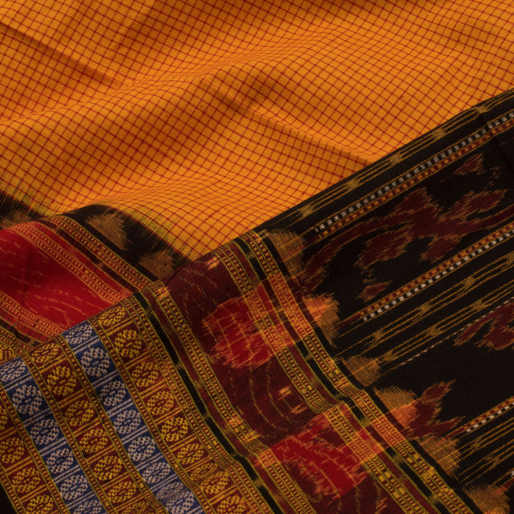 Handloom Sachi Pod Cotton Saree with Checks Design with Ikat Pallu