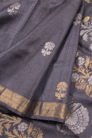 Grey Chhattisgarh Tussar Silk Saree 10059716