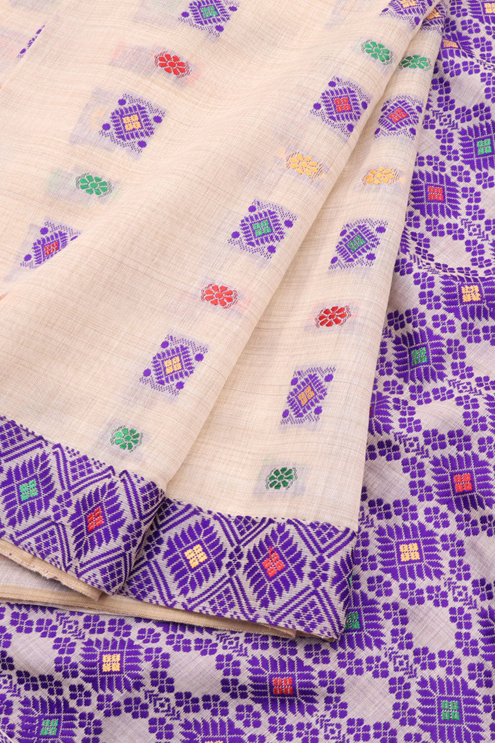 Light Cream Handloom Assam Eri Silk Cotton Saree 10059493