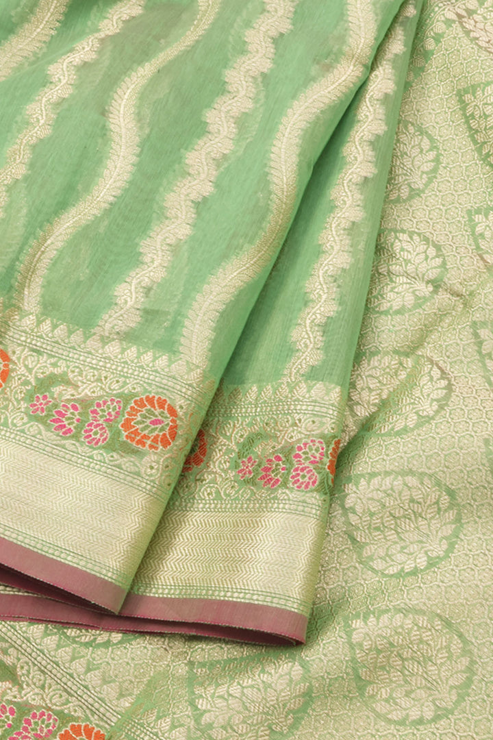 Grass Green Handloom Banarasi Cotton Saree 10059739