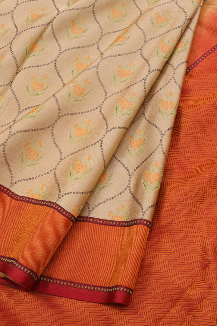 Beige Handloom Banarasi Katan Silk Saree 10059749