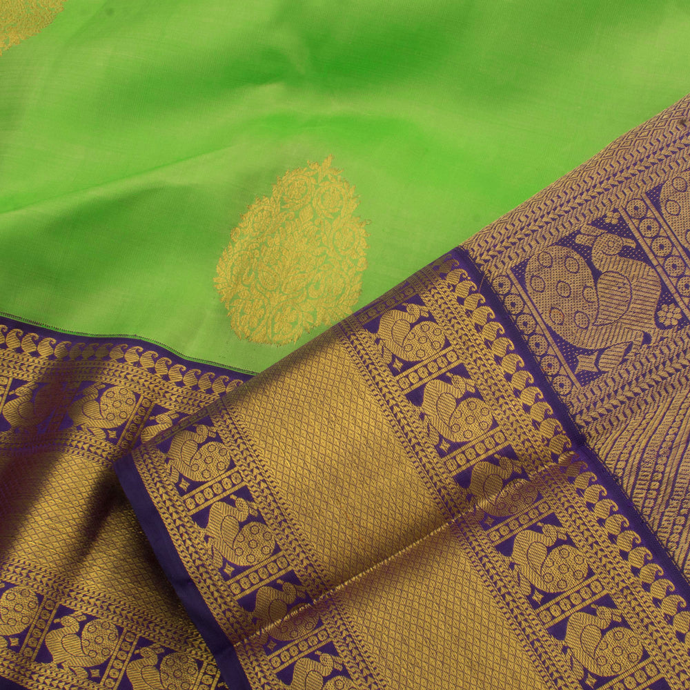 Handloom Pure Zari Bridal Kanjivaram Silk Saree with Floral Motifs and Kuyil Kann Peacock Border