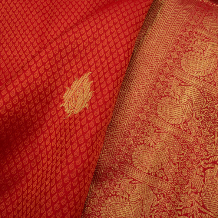 Handloom Pure Zari Bridal Jacquard Kanjivaram Silk Saree with Floral Motifs and Elephant Diamond Border