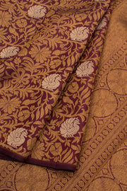 Maroon Pure Zari Borderless Bridal Jacquard Kanjivaram Silk Saree 10059220