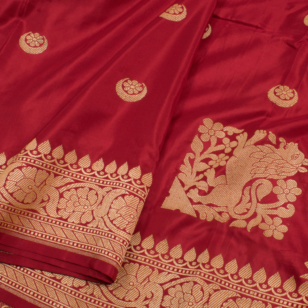 Handloom Banarasi Kadhwa Katan Silk Saree with Chaand Butis and Lion Motifs