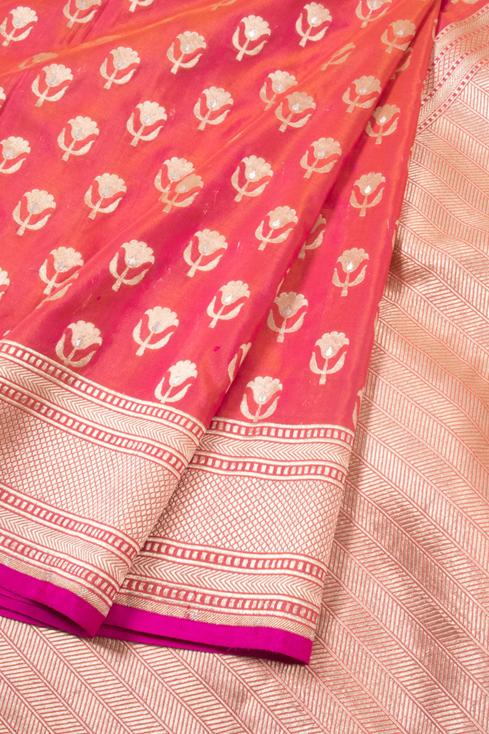 Scarlet Pink Handloom Banarasi Katan Silk Saree 10059838