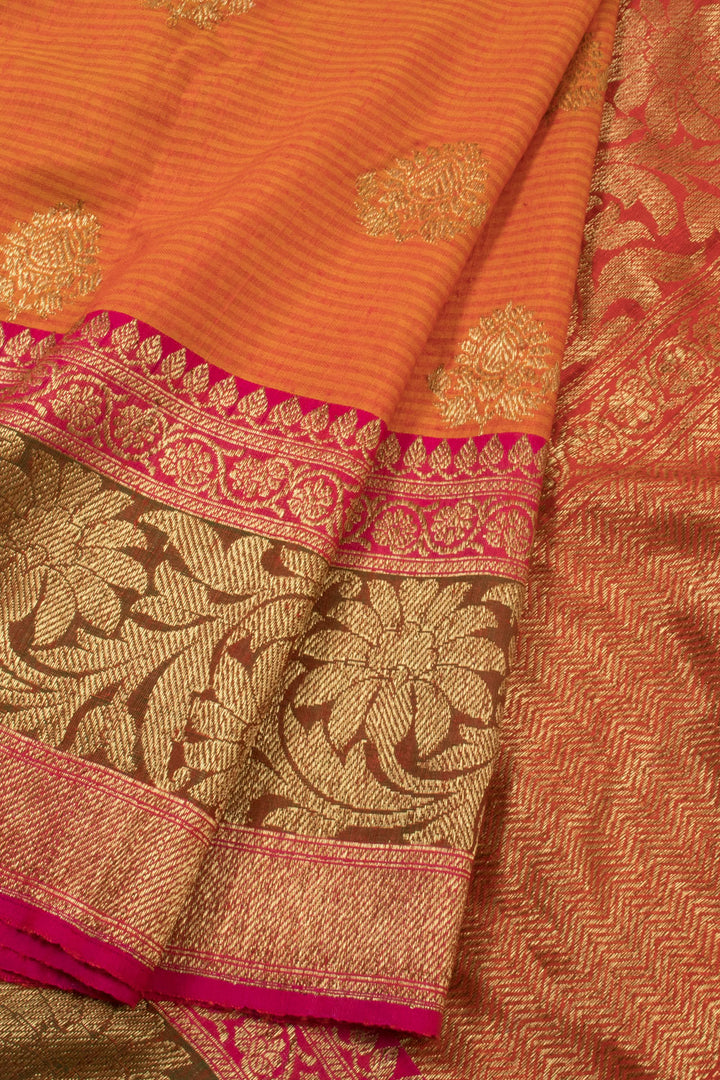 Sunset Orange Handloom Banarasi Dupion Silk Saree 10059840
