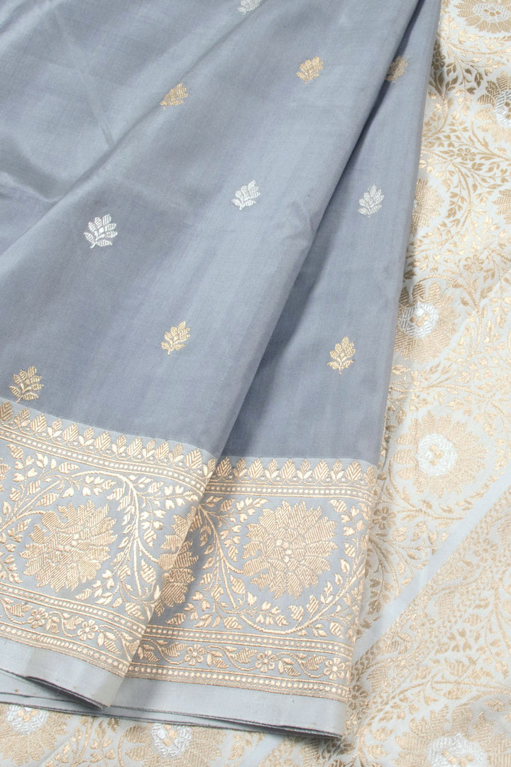 Ash Grey Handloom Banarasi Kadhwa Katan Silk Saree 10059867