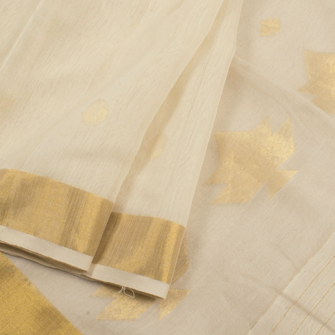 Handloom Bengal Jamdani Silk Cotton Saree with Geometric Zari Motifs