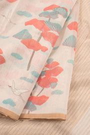 White Printed Chanderi Silk Cotton Saree 10059696