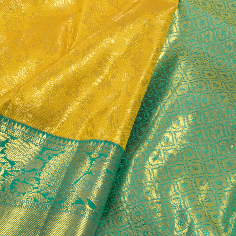 Handloom Pure Silk Bridal Jacquard Korvai Kanjivaram Tissue Saree with Floral Design and Peacock Bavanji Border