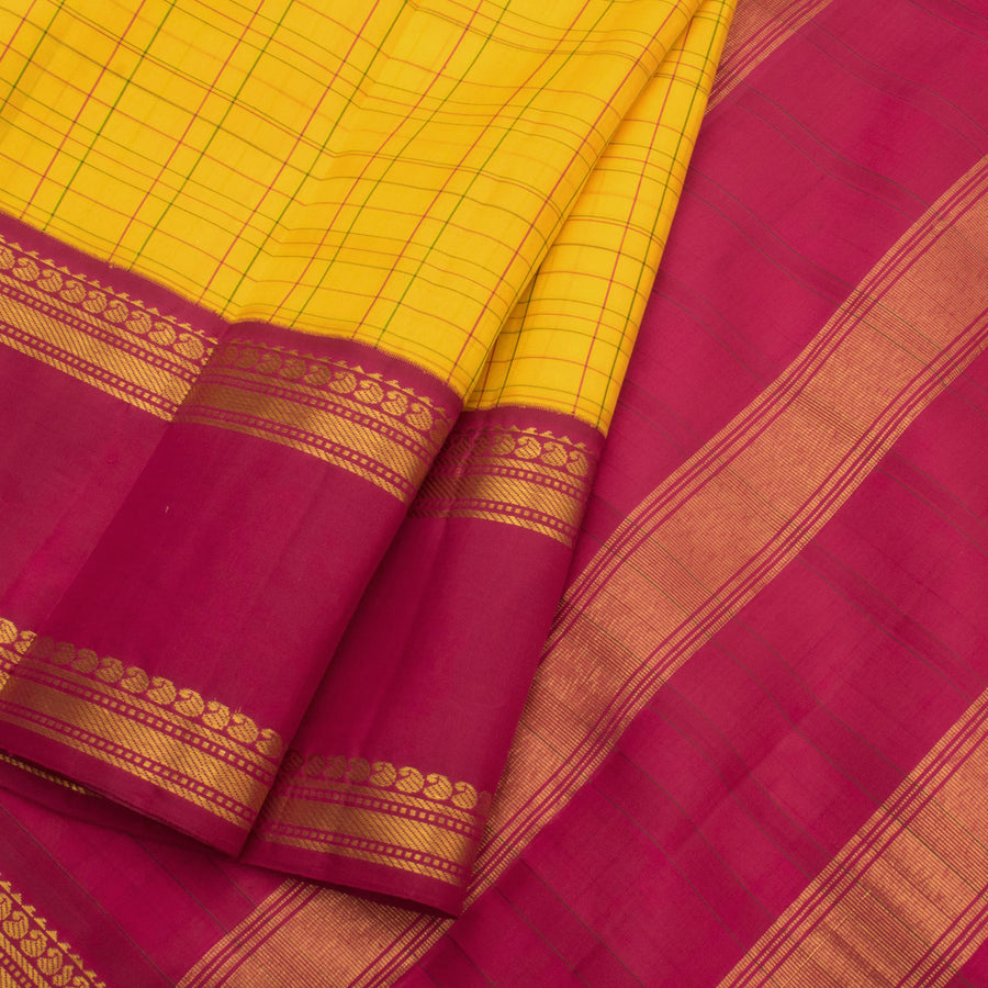 Handloom Pure Zari Korvai Kanjivaram Silk Saree with Checks Design Thandavalam and Paisley Border 