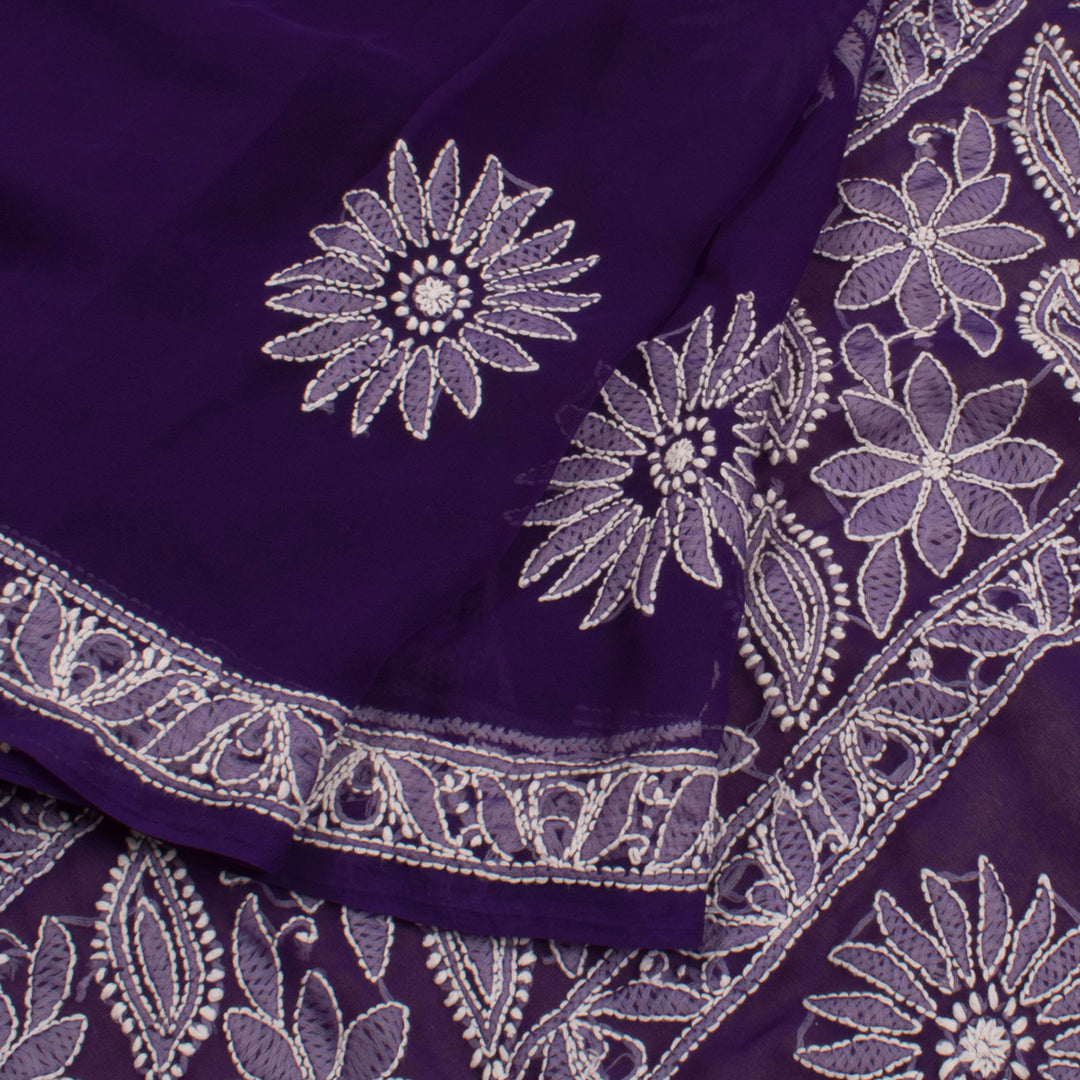 Lucknowi Chikankari Hand Embroidered Georgette Saree with Floral Motifs