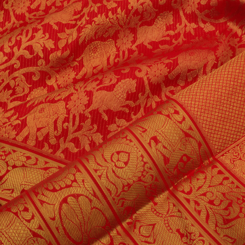 Handloom Pure Zari Bridal Jacquard Kanjivaram Silk Saree with Vanashringaram Design and Yazhi Elephant Border