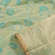 Printed Chanderi Silk Cotton Saree with Floral Motifs and Zari Stripes Pallu