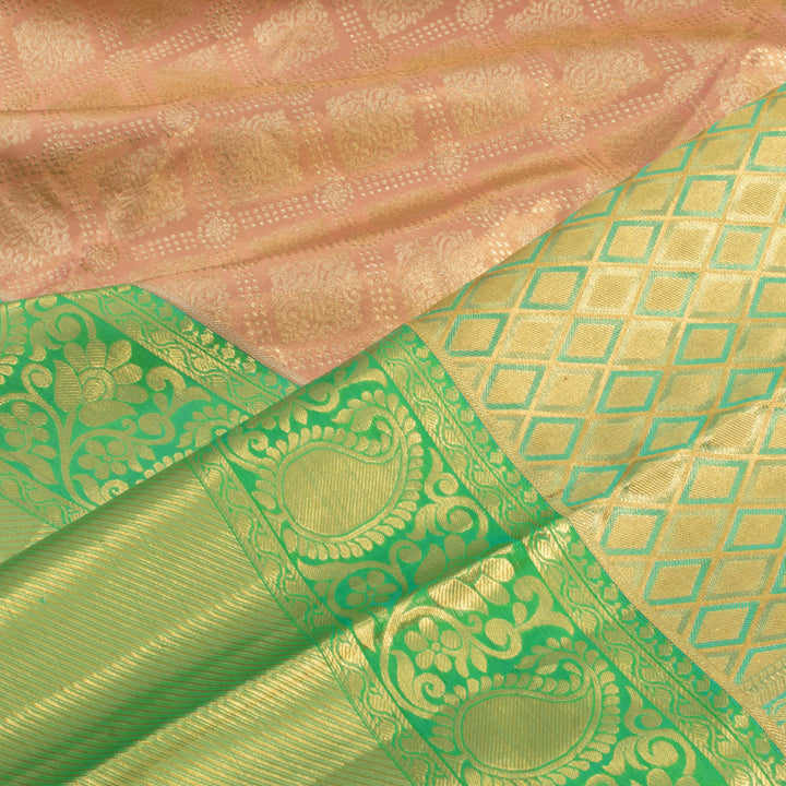 Handloom Pure Silk Bridal Jacquard Korvai Kanjivaram Tissue Saree with Floral Motifs and Paisley Bavanji Border