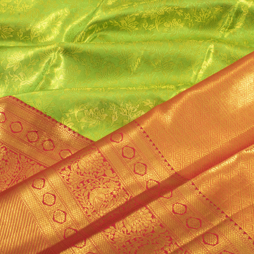 Handloom Pure Silk Bridal Jacquard Korvai Kanjivaram Tissue Saree with Floral Motifs and Peacock Bavanji Border
