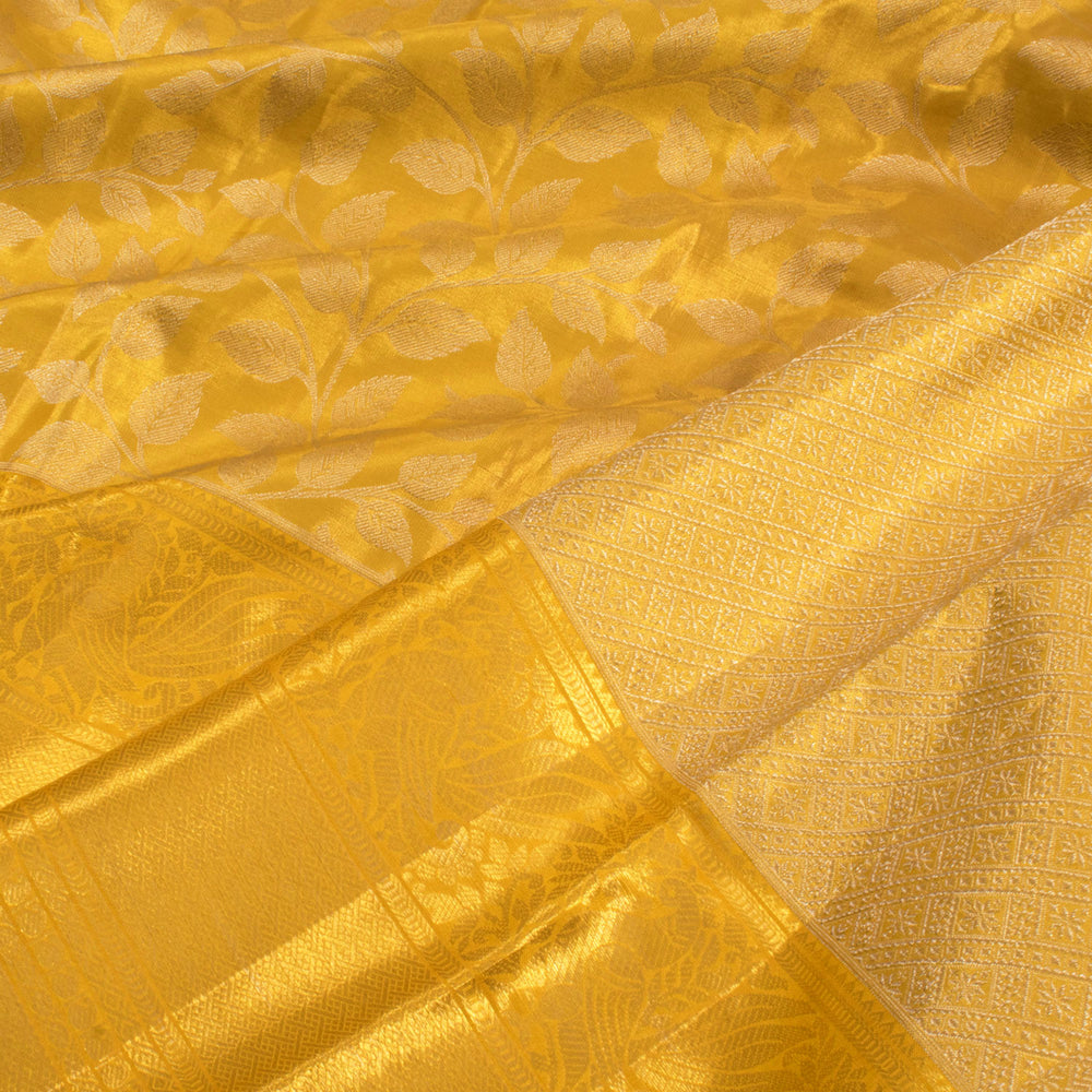 Handloom Pure Silk Bridal Jacquard Kanjivaram Tissue Saree with Leaf Design and Peacock Border