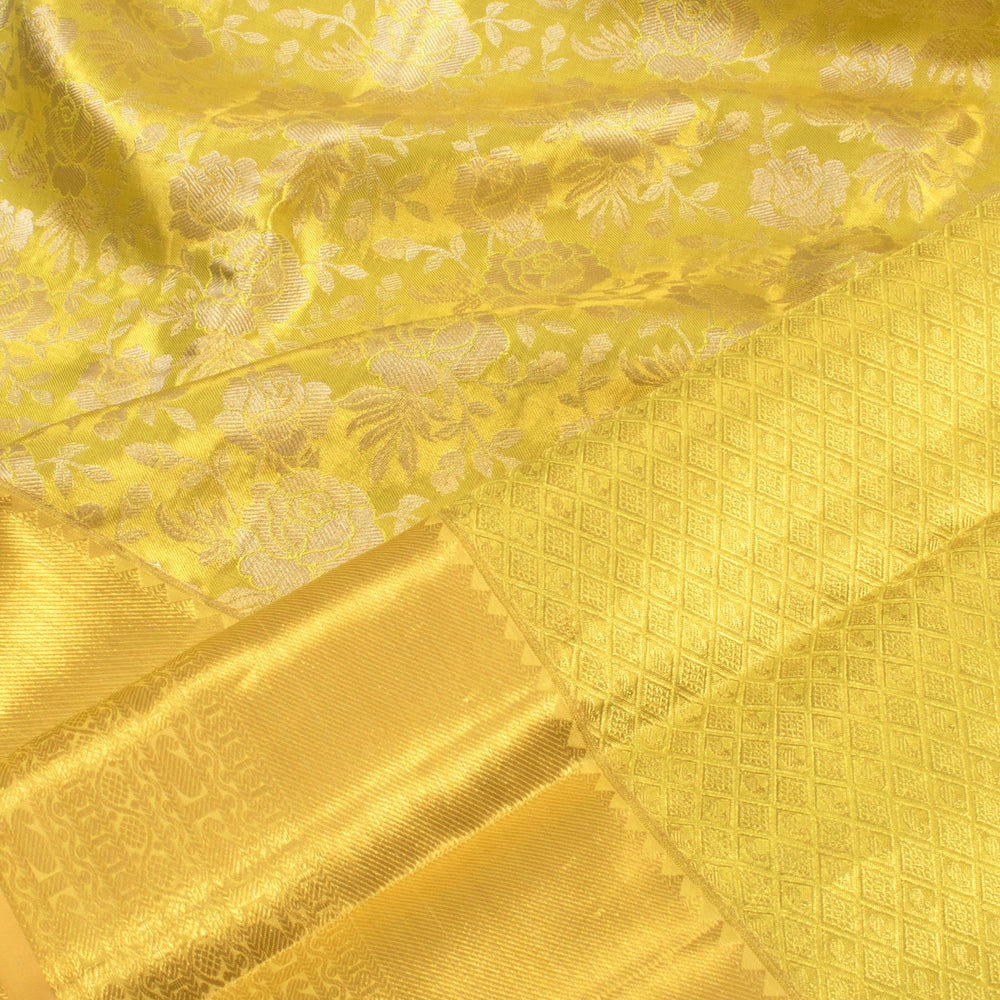 Handloom Pure Silk Bridal Jacquard Kanjivaram Tissue Saree with Floral Motifs and Bavanji Paisley Border