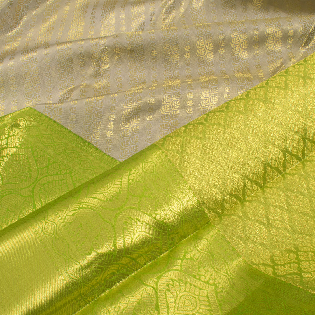 Handloom Pure Silk Bridal Jacquard Korvai Kanjivaram Tissue Saree with Floral Motifs and Elephant Bavanji Border